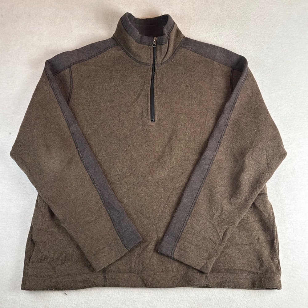 Eddie Bauer Mens XL Brown Quarter Zip Fleece Pullover Long Sleeve Mock Neck
